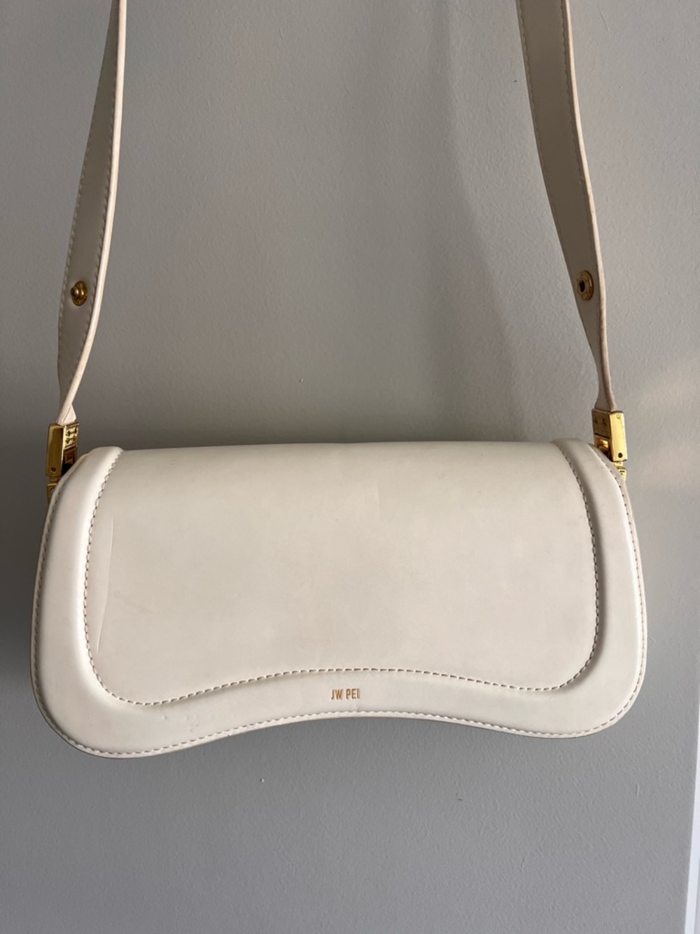 JW PEI Cream Saddle Shoulder Bag with Gold Hardware